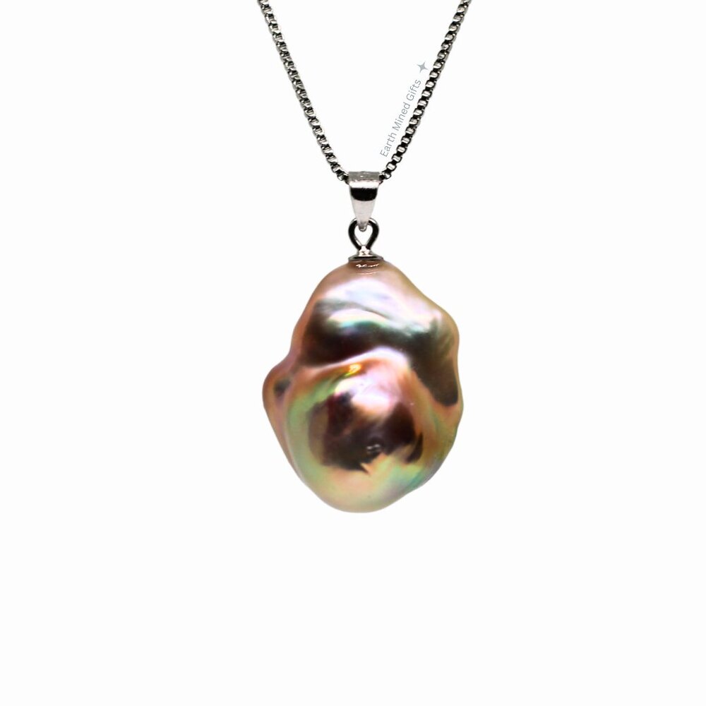 Unique Baroque Pearl Pendant with Aurora Luster 925 Sterling Silver